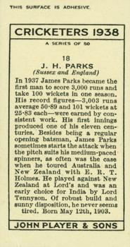 1938 Player's Cricketers #18 Jim Parks Sr. Back
