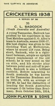 1938 Player's Cricketers #35 Jack Badcock Back