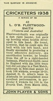 1938 Player's Cricketers #42 Chuck Fleetwood-Smith Back