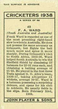1938 Player's Cricketers #49 Frank Ward Back