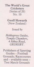 1984 Hobbypress Guides The World's Greatest Cricketers #10 Geoff Howarth Back