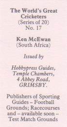 1984 Hobbypress Guides The World's Greatest Cricketers #17 Ken McEwan Back