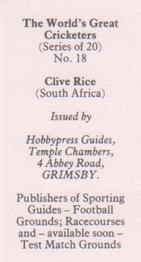 1984 Hobbypress Guides The World's Greatest Cricketers #18 Clive Rice Back