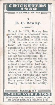 1930 Player's Cricketers #3 Ted Bowley Back