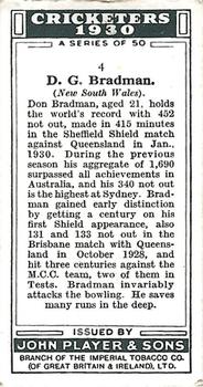 1930 Player's Cricketers #4 Donald Bradman Back
