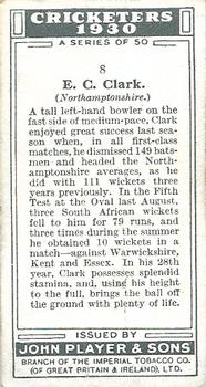 1930 Player's Cricketers #8 Nobby Clark Back