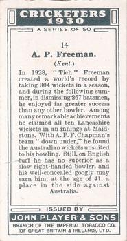 1930 Player's Cricketers #14 Tich Freeman Back