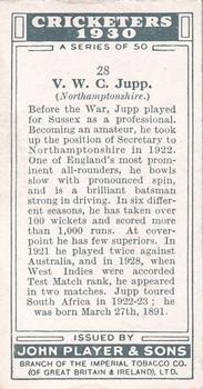 1930 Player's Cricketers #28 Vallance Jupp Back