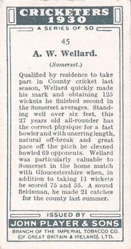 1930 Player's Cricketers #45 Arthur Wellard Back