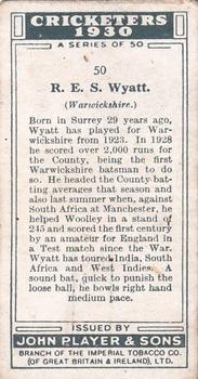 1930 Player's Cricketers #50 Bob Wyatt Back