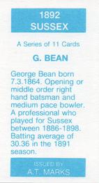 1990 A.T. Marks 1892 Sussex Cricketers  #NNO George Bean Back