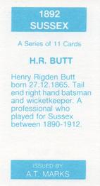 1990 A.T. Marks 1892 Sussex Cricketers  #NNO Harry Butt Back