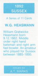 1990 A.T. Marks 1892 Sussex Cricketers  #NNO William Heasman Back