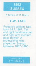 1990 A.T. Marks 1892 Sussex Cricketers  #NNO Fred Tate Back