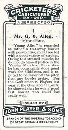 1926 Player's Cricketers (Caricatures by RIP) #1 George Allen Back