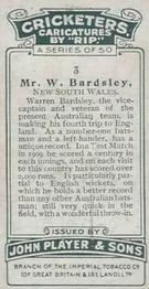 1926 Player's Cricketers (Caricatures by RIP) #3 Warren Bardsley Back