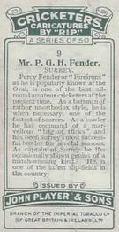 1926 Player's Cricketers (Caricatures by RIP) #9 Percy Fender Back