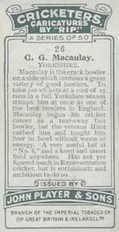 1926 Player's Cricketers (Caricatures by RIP) #26 George Macaulay Back