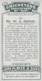 1926 Player's Cricketers (Caricatures by RIP) #31 Bert Oldfield Back