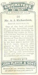 1926 Player's Cricketers (Caricatures by RIP) #36 Arthur Richardson Back