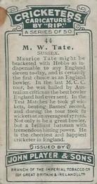 1926 Player's Cricketers (Caricatures by RIP) #44 Maurice Tate Back