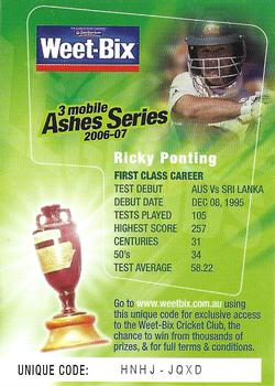 2006-07 Weet-Bix Ashes Series Aussie Legends #1 Ricky Ponting Back