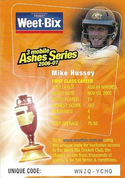 2006-07 Weet-Bix Ashes Series Aussie Legends #3 Mike Hussey Back