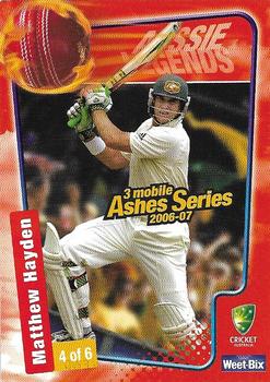 2006-07 Weet-Bix Ashes Series Aussie Legends #4 Matthew Hayden Front
