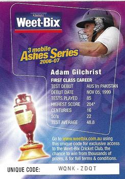 2006-07 Weet-Bix Ashes Series Aussie Legends #5 Adam Gilchrist Back
