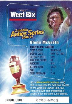 2006-07 Weet-Bix Ashes Series Aussie Legends #6 Glenn McGrath Back