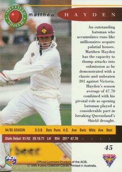 1995-96 Futera Cricket #45 Matthew Hayden Back