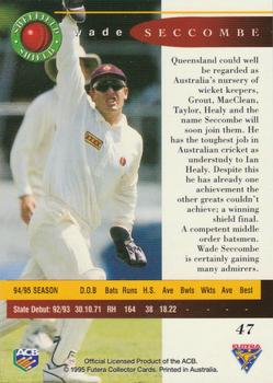 1995-96 Futera Cricket #47 Wade Seccombe Back