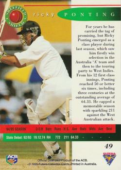 1995-96 Futera Cricket #49 Ricky Ponting Back