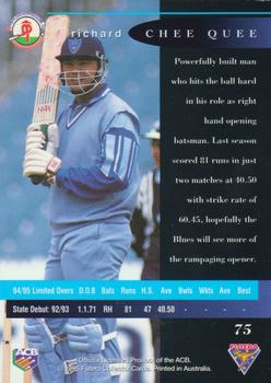 1995-96 Futera Cricket #75 Richard Chee Quee Back