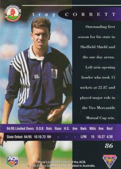 1995-96 Futera Cricket #86 Troy Corbett Back