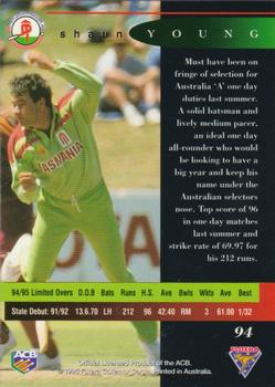 1995-96 Futera Cricket #94 Shaun Young Back