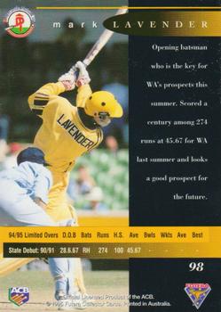 1995-96 Futera Cricket #98 Mark Lavender Back