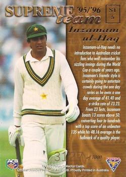 1995-96 Futera Cricket - Supreme Team #ST5 Inzamam-ul-Haq Back