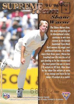 1995-96 Futera Cricket - Supreme Team #ST9 Shane Warne Back