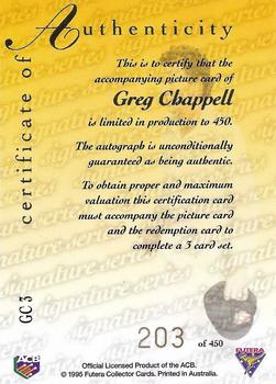 1995-96 Futera Cricket - Signature Series #GC3 Greg Chappell Back