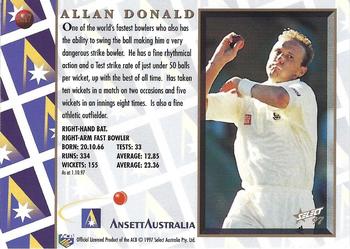 1997 Select Ansett Australia Test Series #AA7 Allan Donald Back
