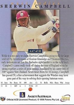 1996-97 Futera Ansett Australia Test Series #AA7 Sherwin Campbell Back