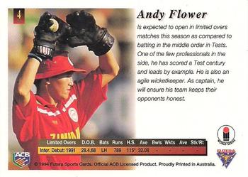 1994-95 Futera Cricket #4 Andy Flower Back