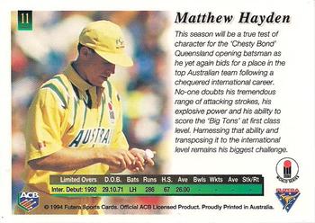 1994-95 Futera Cricket #11 Matthew Hayden Back