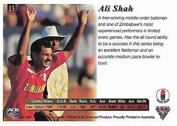 1994-95 Futera Cricket #13 Ali Shah Back