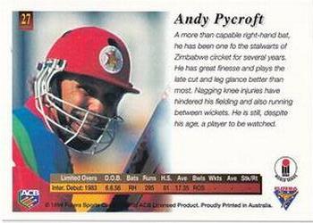 1994-95 Futera Cricket #27 Andy Pycroft Back