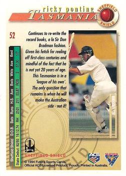 1994-95 Futera Cricket #52 Ricky Ponting Back