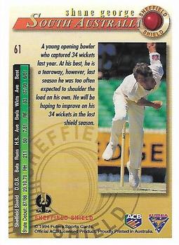 1994-95 Futera Cricket #61 Shane George Back