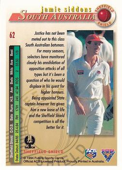 1994-95 Futera Cricket #62 Jamie Siddons Back
