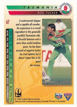 1994-95 Futera Cricket #67 Rod Tucker Back